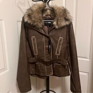 Fashion Nova Brown Faux Fur Collar Jacket